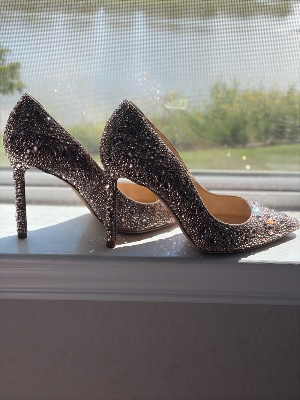 Jimmy Choo Rose-Gold Couture Crystal Pointy Toe Pumps - Size 35